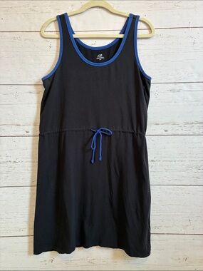 Joe Fresh Black Sleeveless  Drawstring  Tank Dress w/Blue Trim, size L